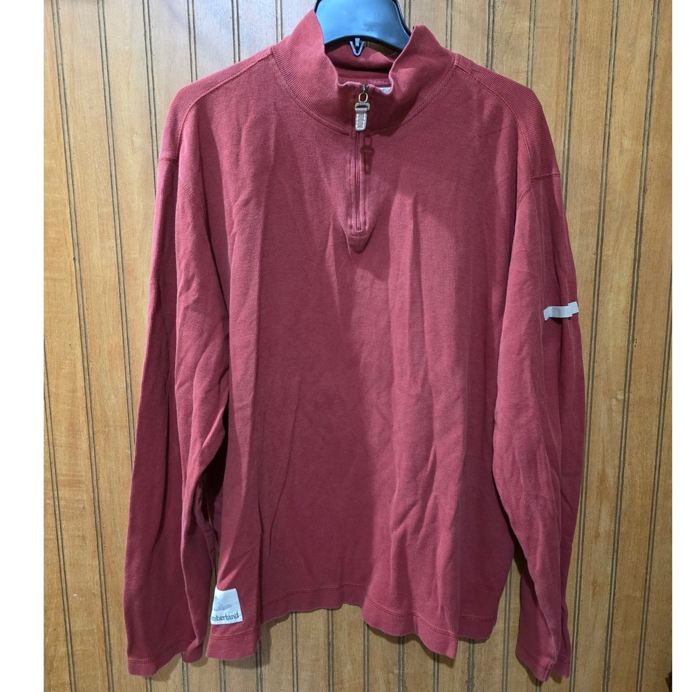 Timberland Quarter Zip Pullover Rust Mock Neck Long Sleeve Casual XL